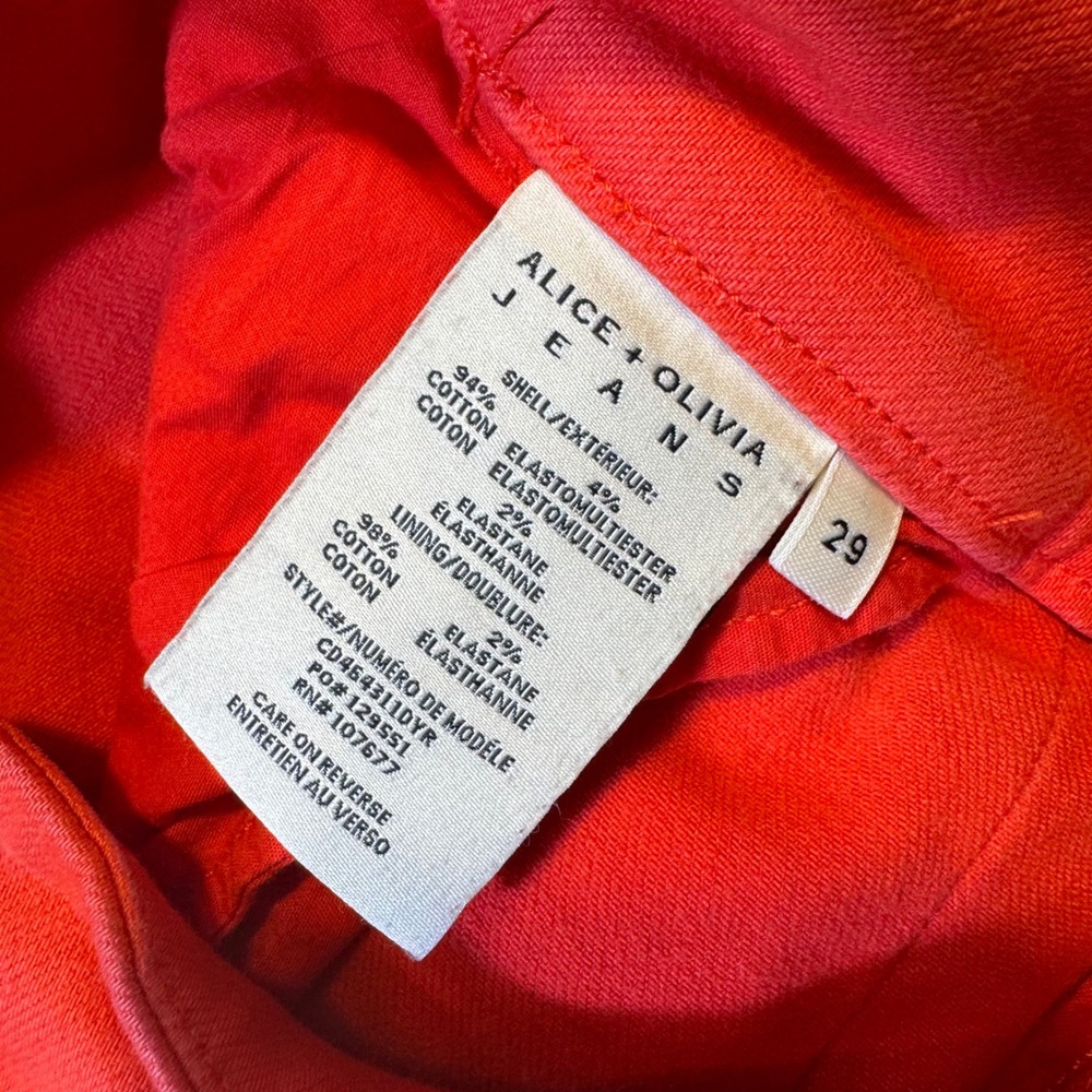 Alice + Olivia Jeans Red High Rise Wide Leg Flare Pants Front Seam Detail - Picture 13 of 14